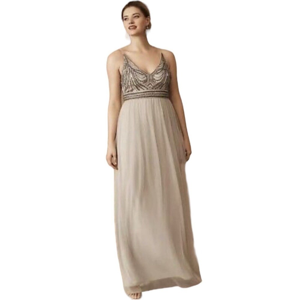 Anthropologie x BHLDN Vilette Dress Womens Size 4 Fog Gray $245 - Picture 4 of 16